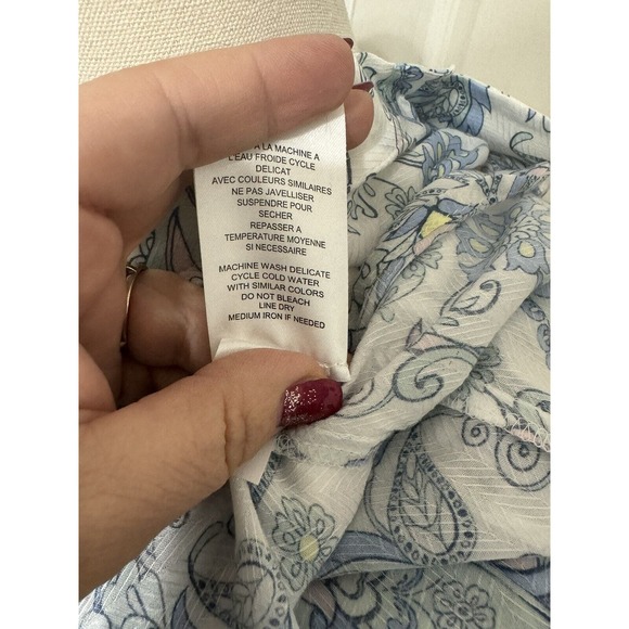 Tribal Jeans Paisley Shirt Top Sleeveless Blue White Floral Print Size Petite Sm - Picture 5 of 5